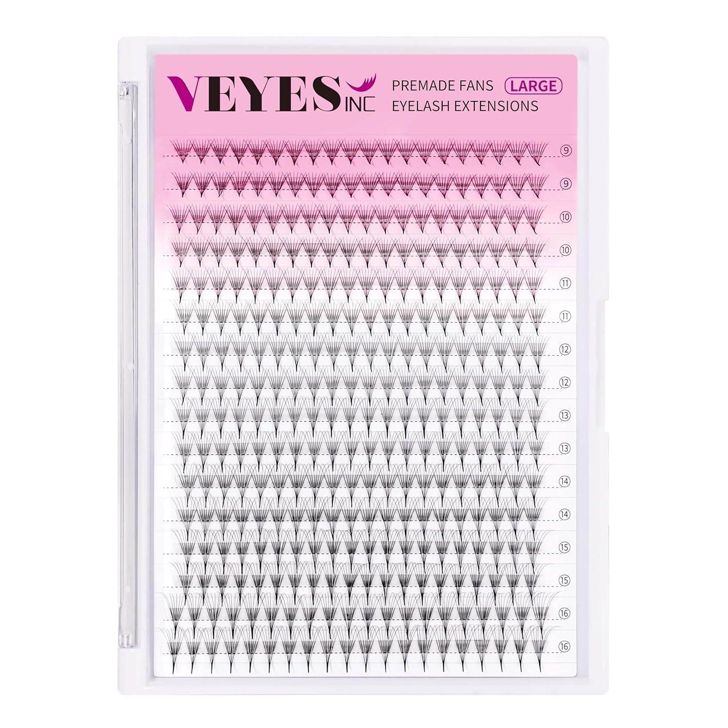 VEYES INC Premade Fan Eyelash Extensions 3D-14D 9-16mm Mixed Length C D curl，Professional Supplies for Lash Techs (8D,0.05C 9-16mm)