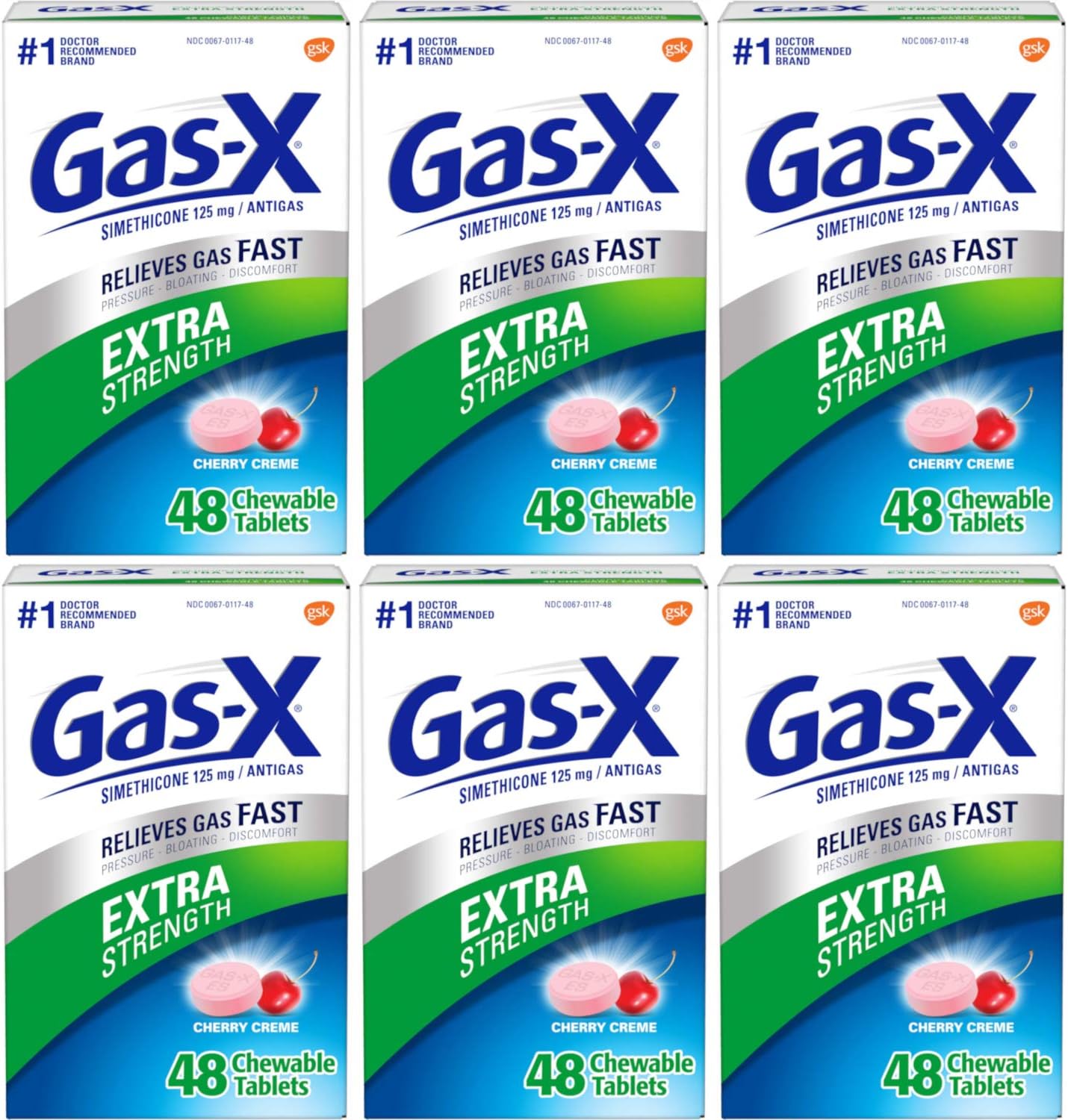 Gas-X Chewables Extra Strength Cherry Creme Tablets 48 ea (Pack of 6): Health & Personal Care
