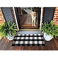 Ukeler Plaid Rugs Black and White Rug Cotton Hand-Woven Buffalo Check Rug for Front Porch Washable Kitchen Rugs and Mat, 51.2