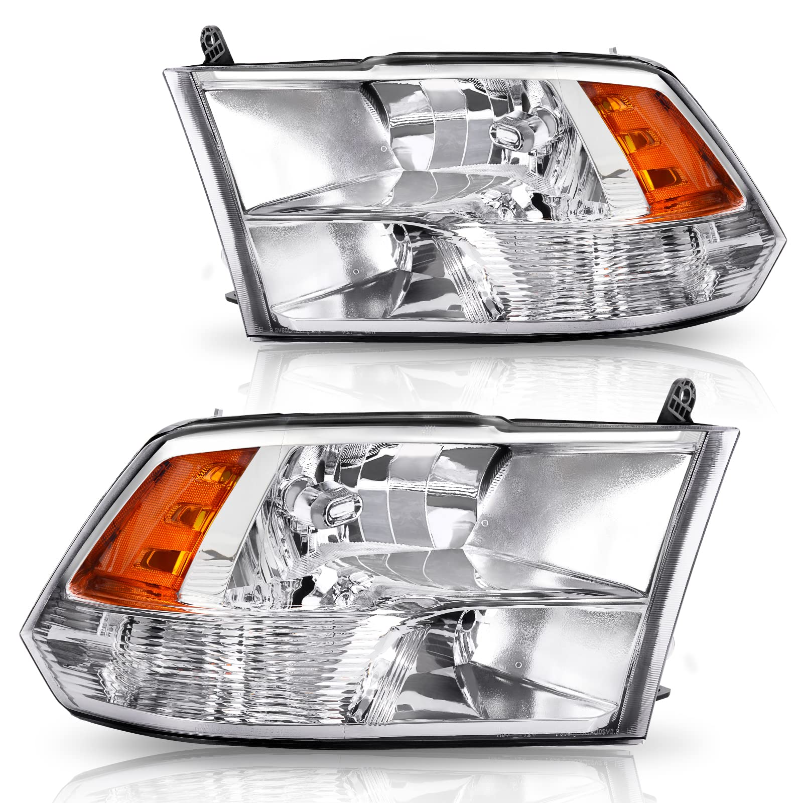 Photo 1 of * ONLY 1*
DWVO Headlight Assembly Compatible with 2009-2018 Dodge Ram 1500/10-18 Dodge Ram 2500 3500/19-22 Ram 1500 Classic Pickup Headlamp Replacement Chrome Housing Amber Reflector (Quad Models Only)