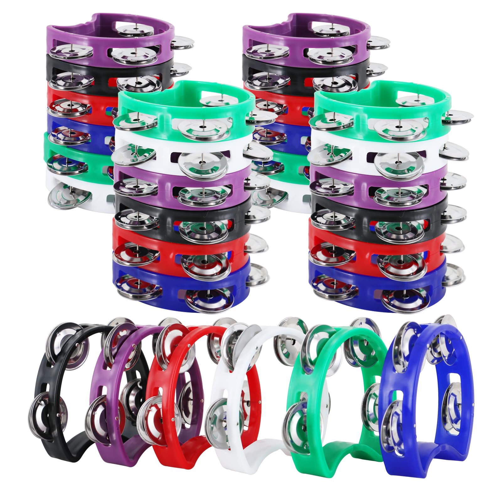 Photo 1 of EASTROCK 30 PCS Plastic Percussion Tambourine with 4 Bells Tambourine Musical Rhythm Instrument Hand Percussion Tambourine Colored Noise Makers Tambourine