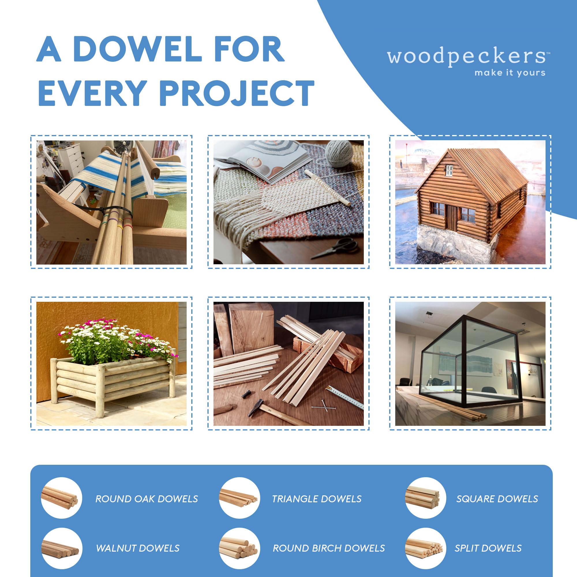 Dowel Rods Wood Sticks Wooden Dowel Rods - 1/2 x 12 Inch Unfinished Hardwood Sticks - for Crafts and DIYers - 25 Pieces by Woodpeckers