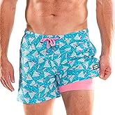 Third Wave Swim Trunks with Compression Liner - Men's Premium 5 Inch Inseam Quick Dry Swim Shorts for Beach and Swimming