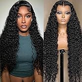 KVFCT 13x6 HD Deep Wave Lace Front Wigs Human Hair Pre Plucked Curly Human Hair Wig 200% Density Glueless Lace Frontal Wigs 22 Inch Deep Wave Wig for Women Natural Hairline