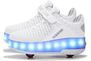 AIkuass USB Chargable LED Light Up Roller Shoes Wheeled Skate Sneaker Shoes for Boys Girls Kids