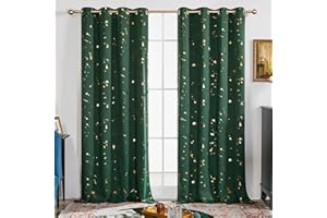 Deconovo Room Darkening Curtains 84 Inch Length Set of 2, Green Blackout Curtain for Living Room, Long Curtains with Foil Gold Printed, Home Exclusive Therml Window Curtain Panels W52 x L84 Inch