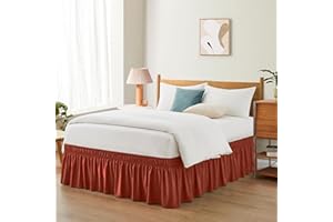 Entisn Orange Adjustable Bed Skirt for King & Cal King Size Bed - with 18 Inch Tailored Drop, Wrap Around Bed Skirts with Adjustable Elastic Belt for Easy Fitting - Wrinkle & Fade Resistant