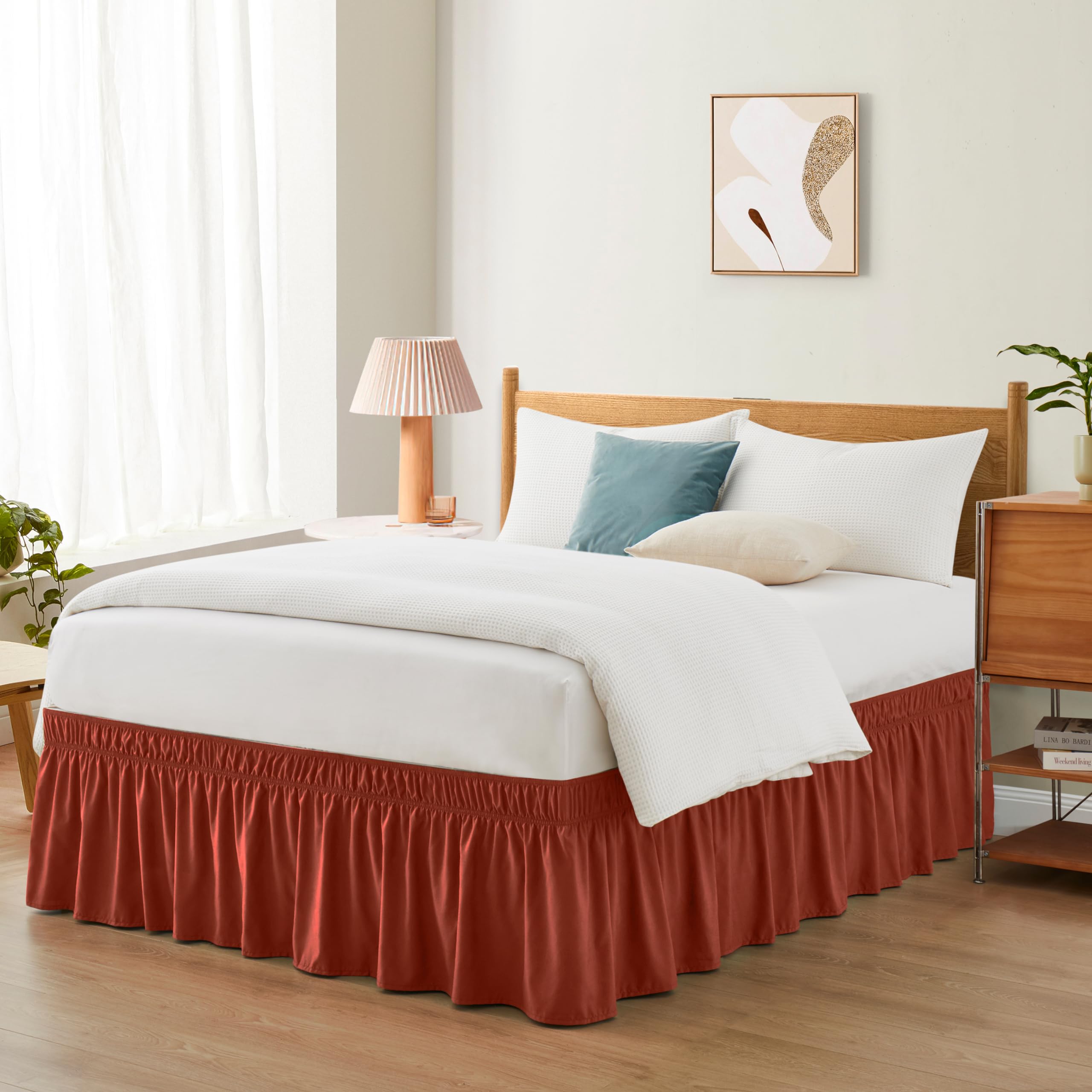 Photo 1 of Entisn Orange Adjustable Bed Skirt for King & Cal King Size Bed - with 18 Inch Tailored Drop, Wrap Around Bed Skirts with Adjustable Elastic Belt for Easy Fitting - Wrinkle & Fade Resistant