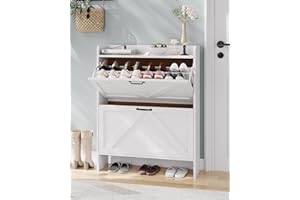 Shoe Storage Cabinet with 2 Flip Drawers, Modern Hidden Shoe Organizer, Freestanding Narrow Shoe Rack Cabinet for Entryway, H