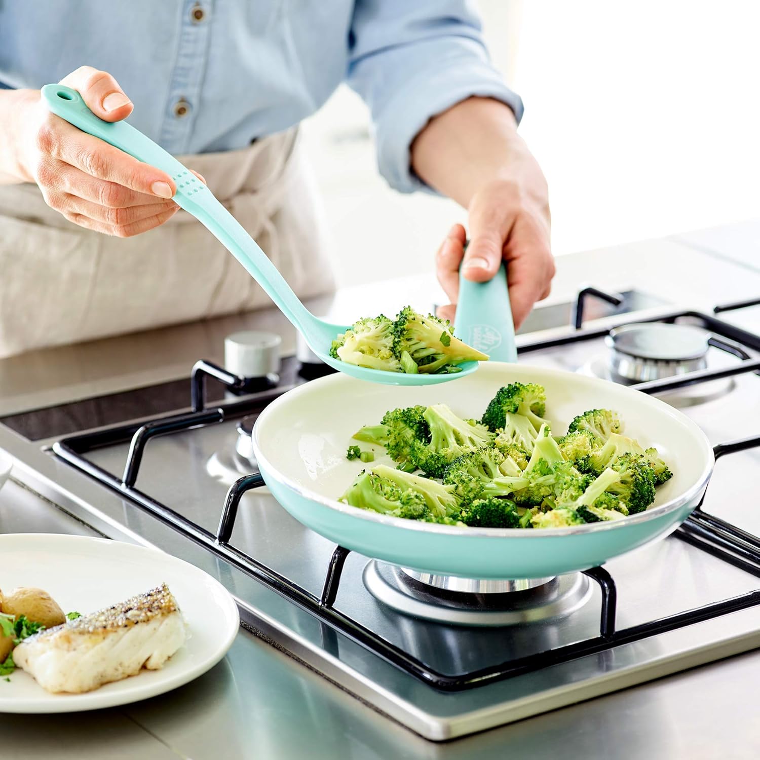 GreenLife Nylon Cooking Set, 7-Piece Utensil, Turquoise/Mint Green: Kitchen & Dining