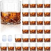 LECEHIVO 28 Pack Old Fashioned Whiskey Glasses Bulk 10 oz Bourbon Glass with 2 Pcs Ice Ball Molds Crystal Cocktail Glasses Reusable Vodka Liquor Rocks Glasses for Men Women Home Party Gift Supplies
