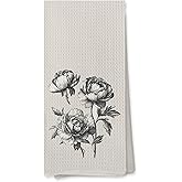 MVLJG Neutral Peony Floral Kitchen Towels, Farmhouse Botanical Floral Dish Tea Towels for Kitchen Decor, Vintage Flower Decorative Hand Towel for Bathroom, 16x24 Inches
