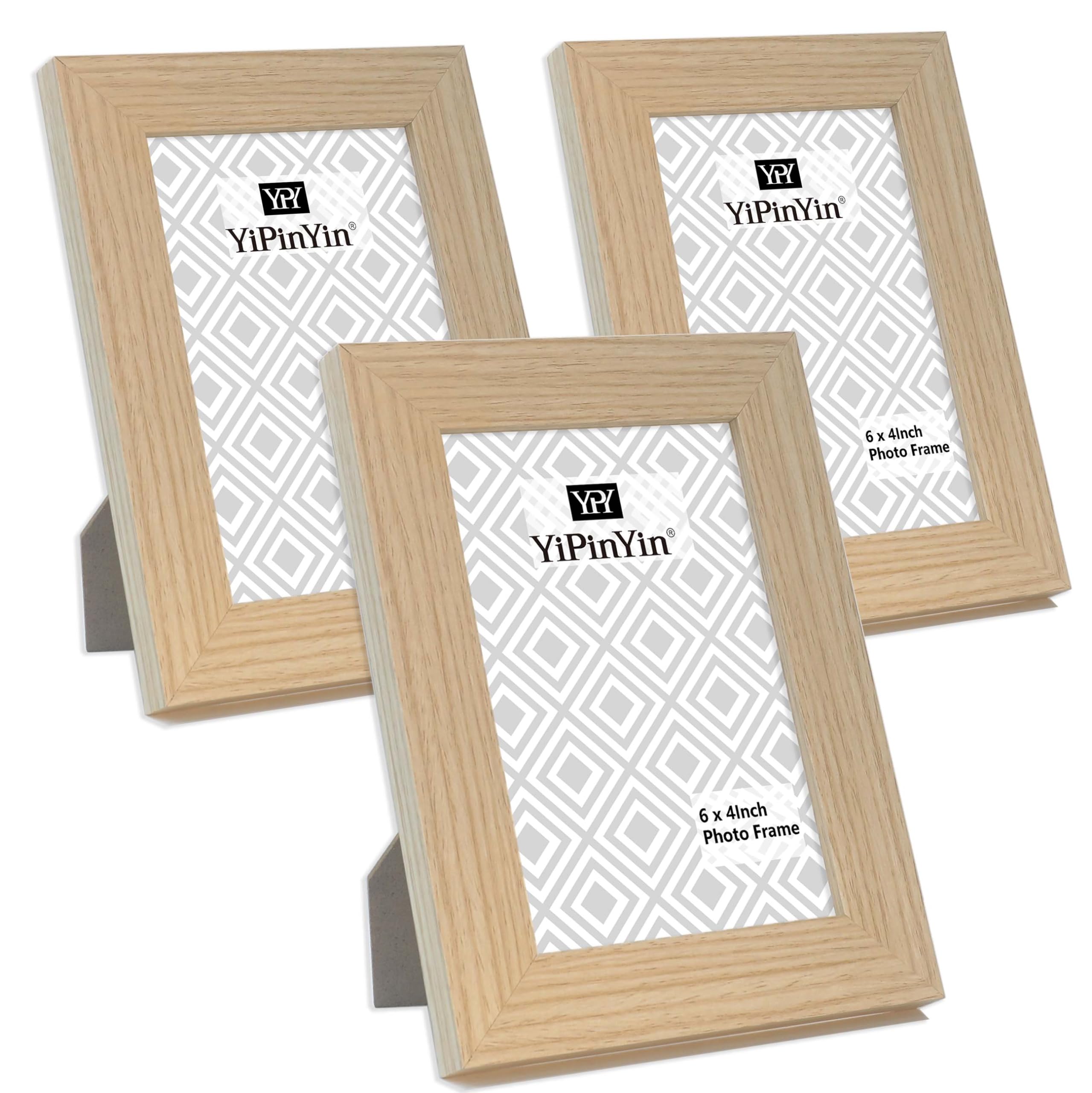 6x4 Inch Oak Wood Effect Photo Frame set of 3, 4x6 Inch Wooden patterned Picture frames 3 Pack, Picture frames With Acrylic Front for Tabletop or Wall Display