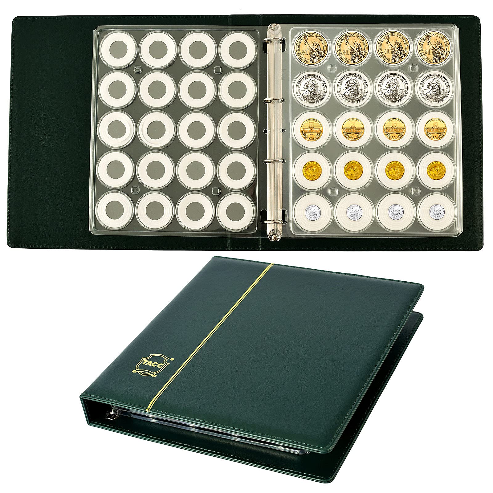 Ettonsun Coin Capsule Holders for Collectors - Collection Supplies Book Album (Green)