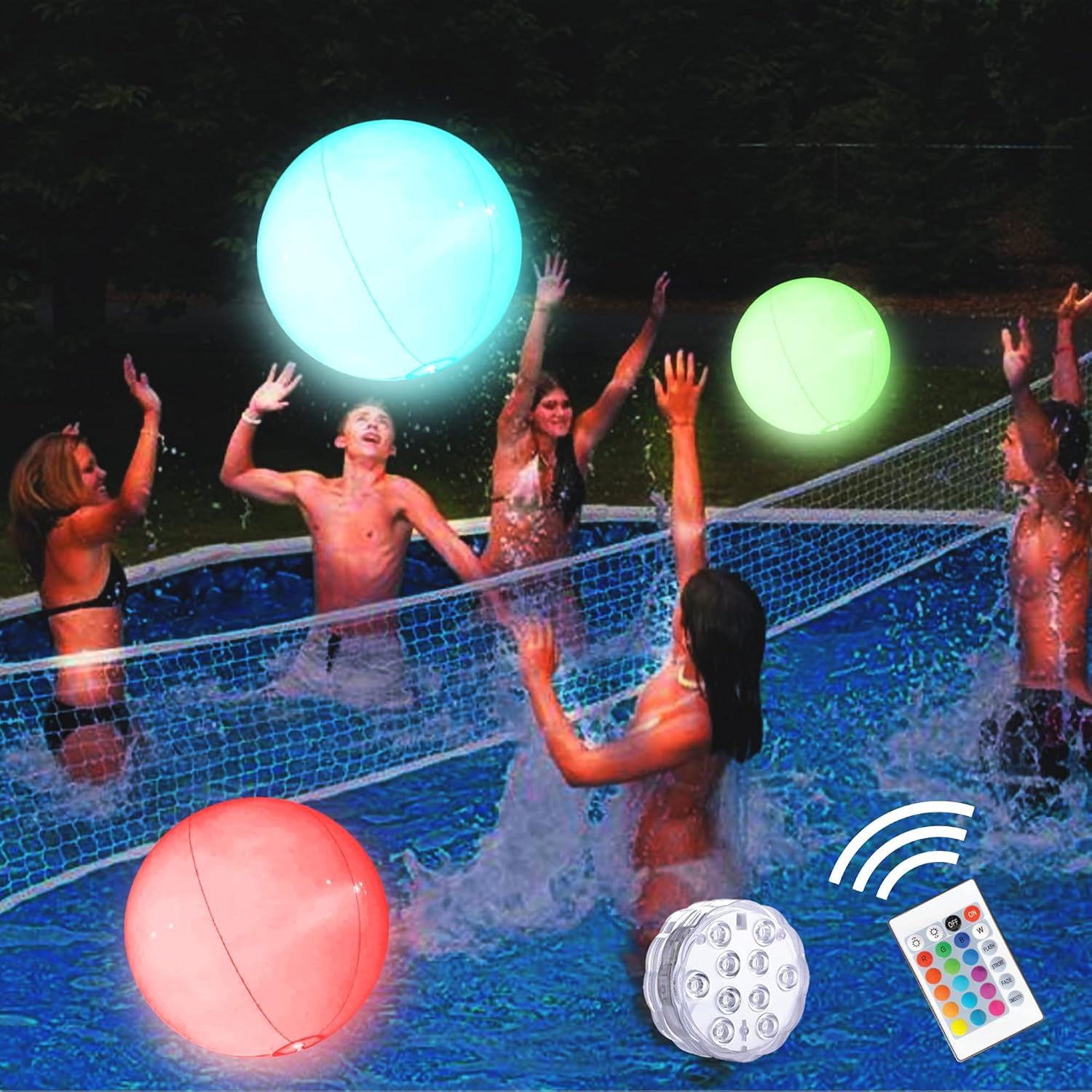 Pool Toys 16" LED Beach Ball Toy with 16 Color Changing Lights, Pool Games Beach Party Outdoor Games for Teens Adults Family, Glow in The Dark Party Supplies (1PC): Sports & Outdoors