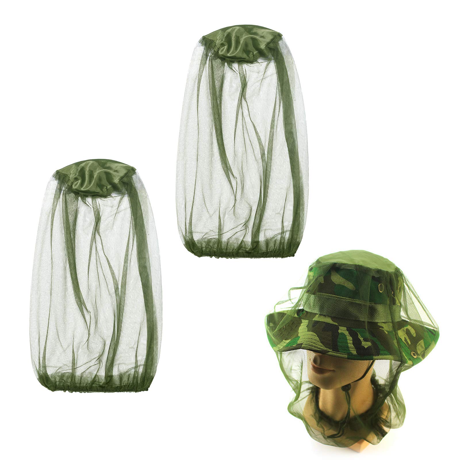Mosquito Head Net,MEZOOM 2pcs Fly Head Nets Protective Cover Mask Face Bee Bug Mesh Head Net Face Protector for Fishing Outdoor Hiking Camping Climbing
