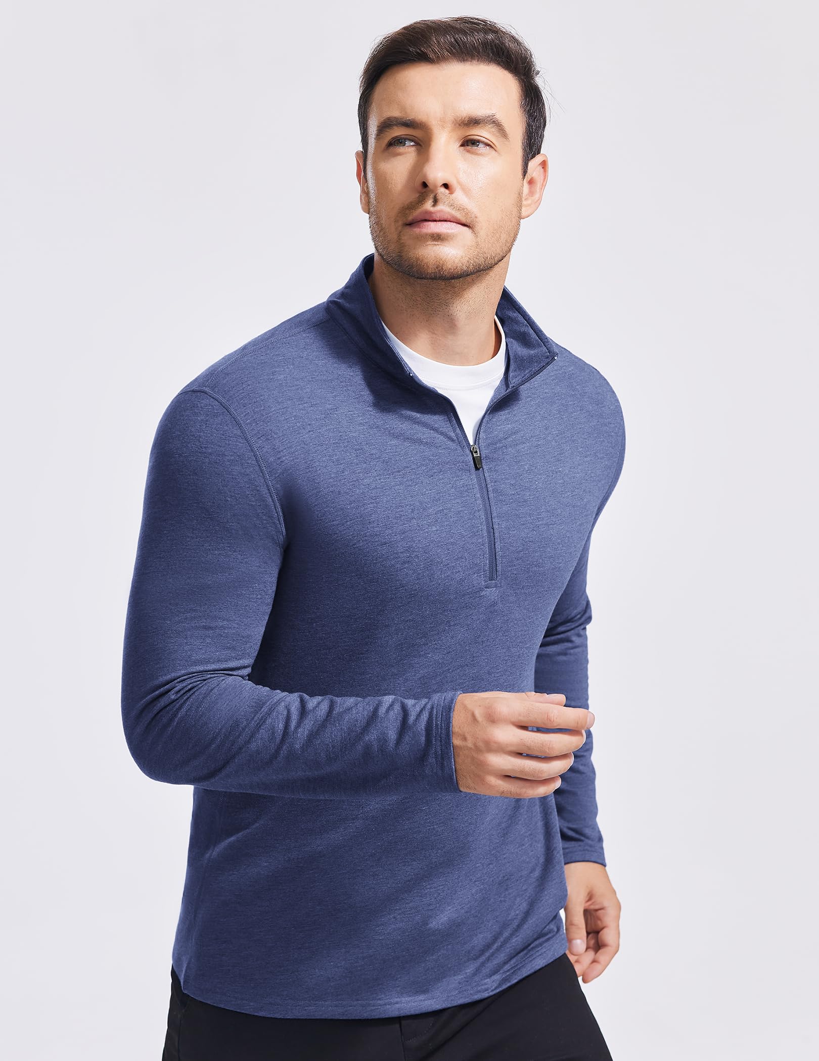 PINSPARK Men's Quarter Zip Up Pullover Mock Neck Sweatshirts Long Sleeve Golf Shirts Performance Athletic Casual Workout Khaki