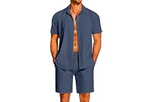 COOFANDY Men's 2 Pieces Cotton Linen Set Short Sleeve Button Down Shirts Summer Beach Shorts Casual Outfits