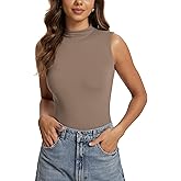 ODODOS Women's Double Layer Mock Neck Sleeveless Tee Ultra-Soft Lightweight Basic T-Shirts Slim Fit Tank Top