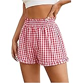 Milumia Women's Plaid Paperbag High Waist Ruffle Hem Casual Shorts