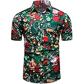 fohemr Men Ugly Christmas Button Down Shirt Funny Santa Claus Holiday Hawaiian Short Sleeve Dress Shirt
