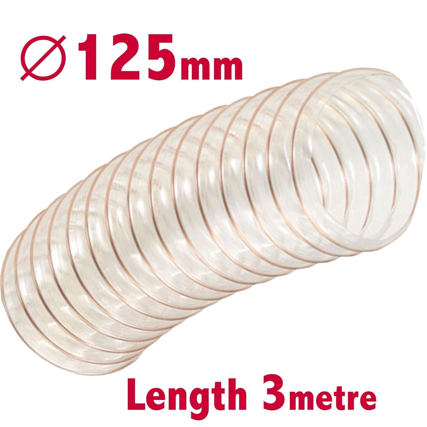 Flexible Clear Dust Extractor Hose 125mm ID x 3m Length Sawdust Fume