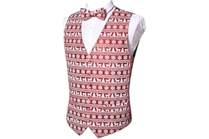 BARRY.WANG Barry. Wang Mens Christmas Vest with Snow/Snowman/Christmas Tree Red/Green Holiday Waistcoat Bowtie Set Party Halloween
