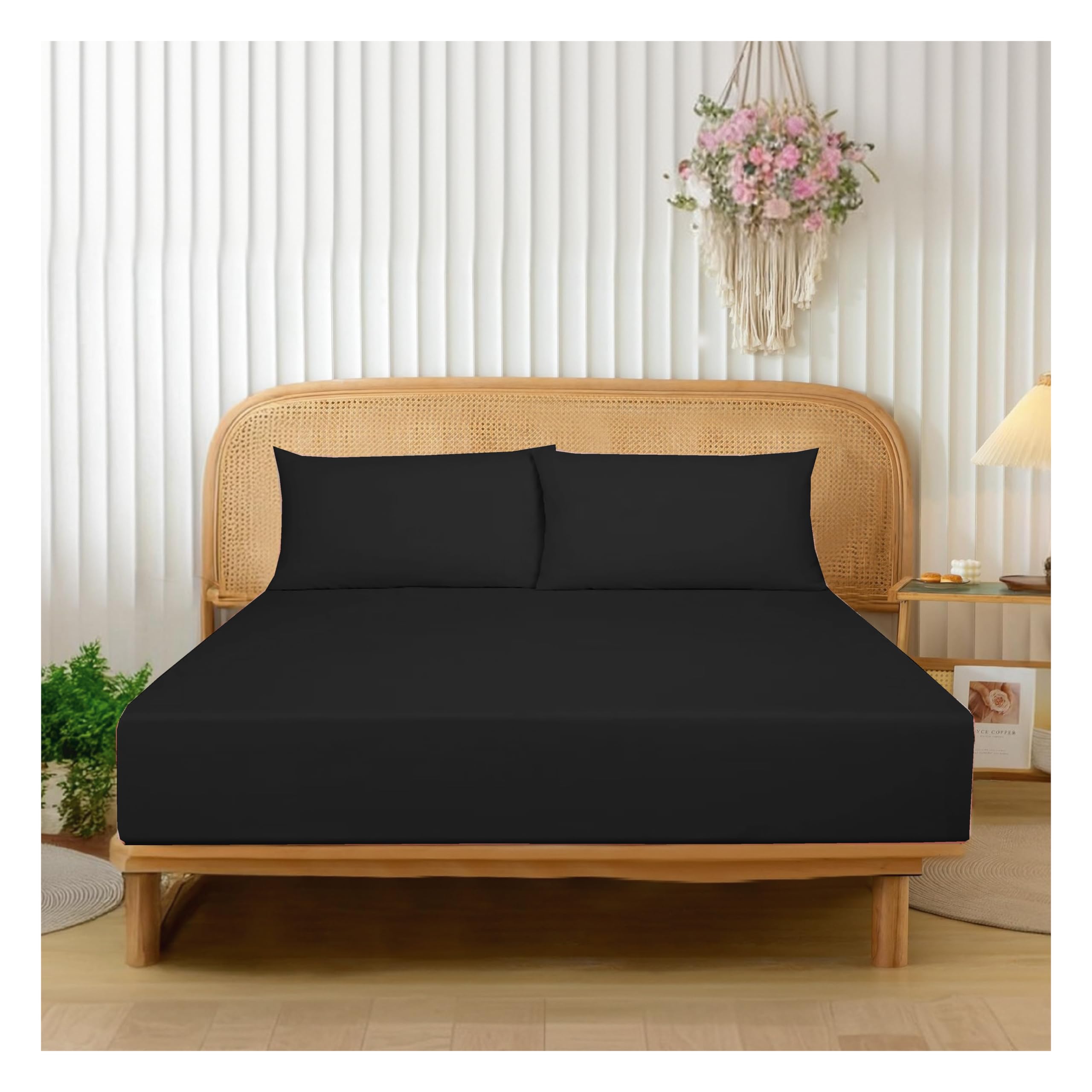 Funky Gadgets Single Fitted Sheets Extra Deep Pocket 16 Inch (40cm) 90 GSM Soft Brushed Microfiber Bedsheets Easy Care Bottom Sheet Black Single Bed Sheets (90 X 190cm)