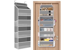 SpaceHacks 1 Pack Over The Door Organizer, Hanging Storage Organizer with Clear Window, 40lb Ultra Sturdy Large Capacity Room Organizer for Pantry Laundry Bathroom Nursery Closet Baby Essential (Grey)