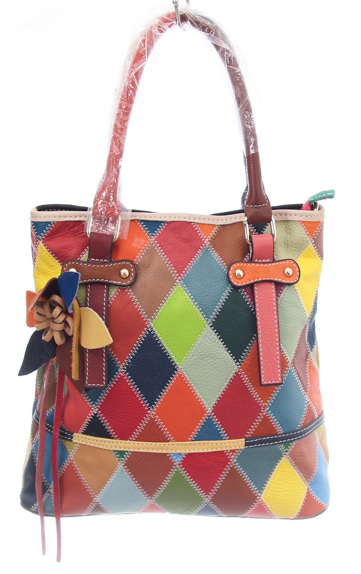 Florence Happy @ England Multicolour Patchwork Real Leather Bag Handbag Shoulder Zip Top Cross Body (Zip Top Handmade Flower Patchwork)