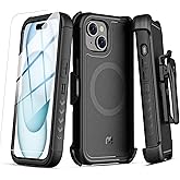 MYBAT PRO Maverick Series iPhone 15 Case – Heavy‑Duty Military Drop Protection, MagSafe Compatible (38 Magnets), Built‑in Screen Protector, Removable 360° Belt‑Clip Kickstand, Anti‑Fingerprint Grip