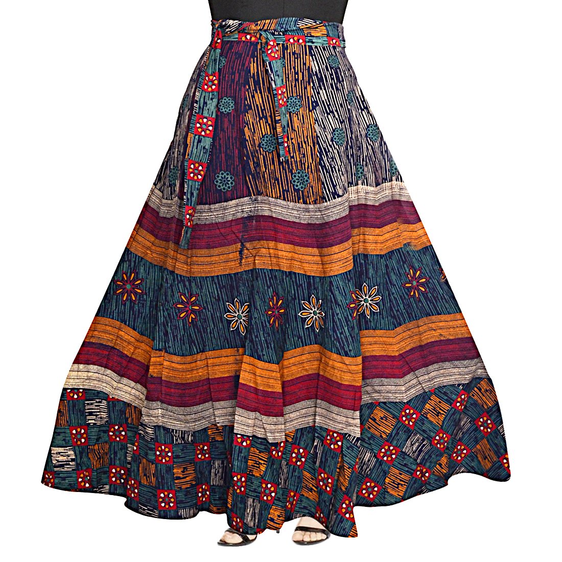jwf women's cotton jaipuri print wrap-around skirt
