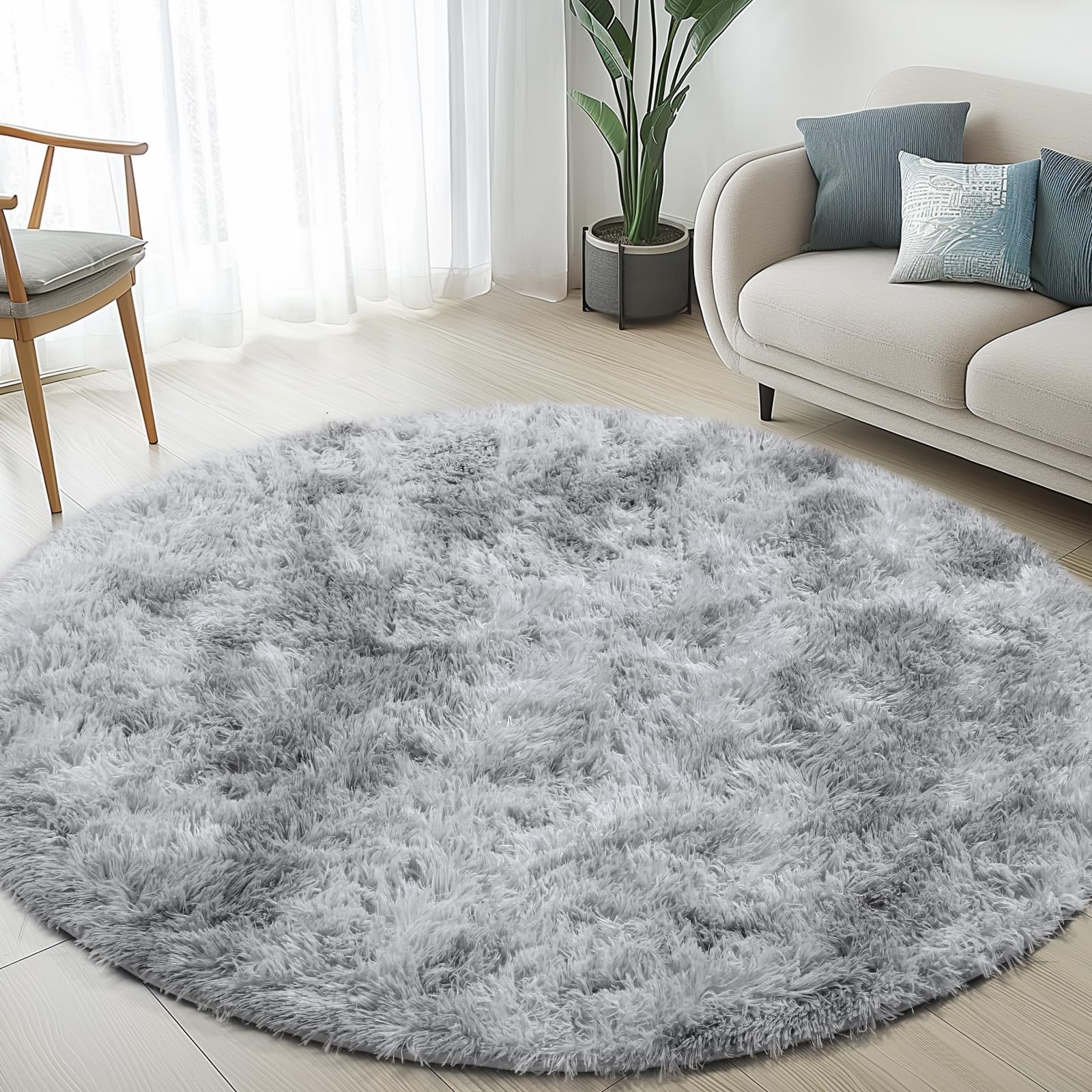 Sour Lemon Rugs Living Room 120x120cm, Grey Runner rug for Bedroom, Washable Anti Slip Fluffy Rug Shaggy Soft Modern Floor Carpets Mat Beside Rugs for Kids Hallway Living Room