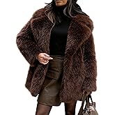 Flygo Womens Long Faux Fur Coats Fluffy Faux Fur Jacket Long Sleeve Lapel Furry Coats Fuzzy Winter Jacket