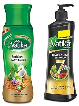 Dabur Vatika Hair Oil 300ml and Dabur Vatika Black Shine Shampoo 340ml Combo Pack - Hair Care Kit