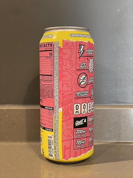 GHOST ENERGY DRINK – SINGLE CAN, SOUR PINK LEMONADE 16OZ – ENERGY & FOCUS & NO ARTIFICIAL COLORS – 200MG NATURAL CAFFEINE, L-CARNITINE & TAURINE – GLUTEN-FREE & VEGAN