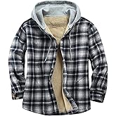 Flygo Flannel Shirt Jacket Men Fleece Hoodie Sherpa Lined Plaid Button Down Fall Winter Jackets with Hood