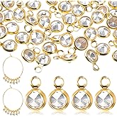 Qulkws 50 Piece Gold Plated Round Crystal Pendants 7.5x4.5mm Cubic Zirconia Charms Gold Flat Round Alloy Glass Rhinestone Charms with Loops for Necklace Bracelet Earrings Jewelry Making DIY Crafts
