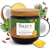 Saavy Naturals Body Scrub - Scented Sugar Coconut Exfoliator, Natural Body Scrub & Vegan Exfoliating with Vitamin E, Gentle for Sensitive Skin – Made in USA – Tropical Coconut (1 Pack) - 12 oz