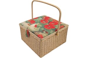 Sewing Basket, Extra Large Capacity Sewing Kit Storage Box Dual Layer Vintage Spools Handmade Sewing Basket with Removable Tr