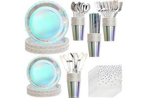 200 pieces of silver party supplies, disposable tableware set, silver paper plates, cups, napkins, plastic knives, forks and 