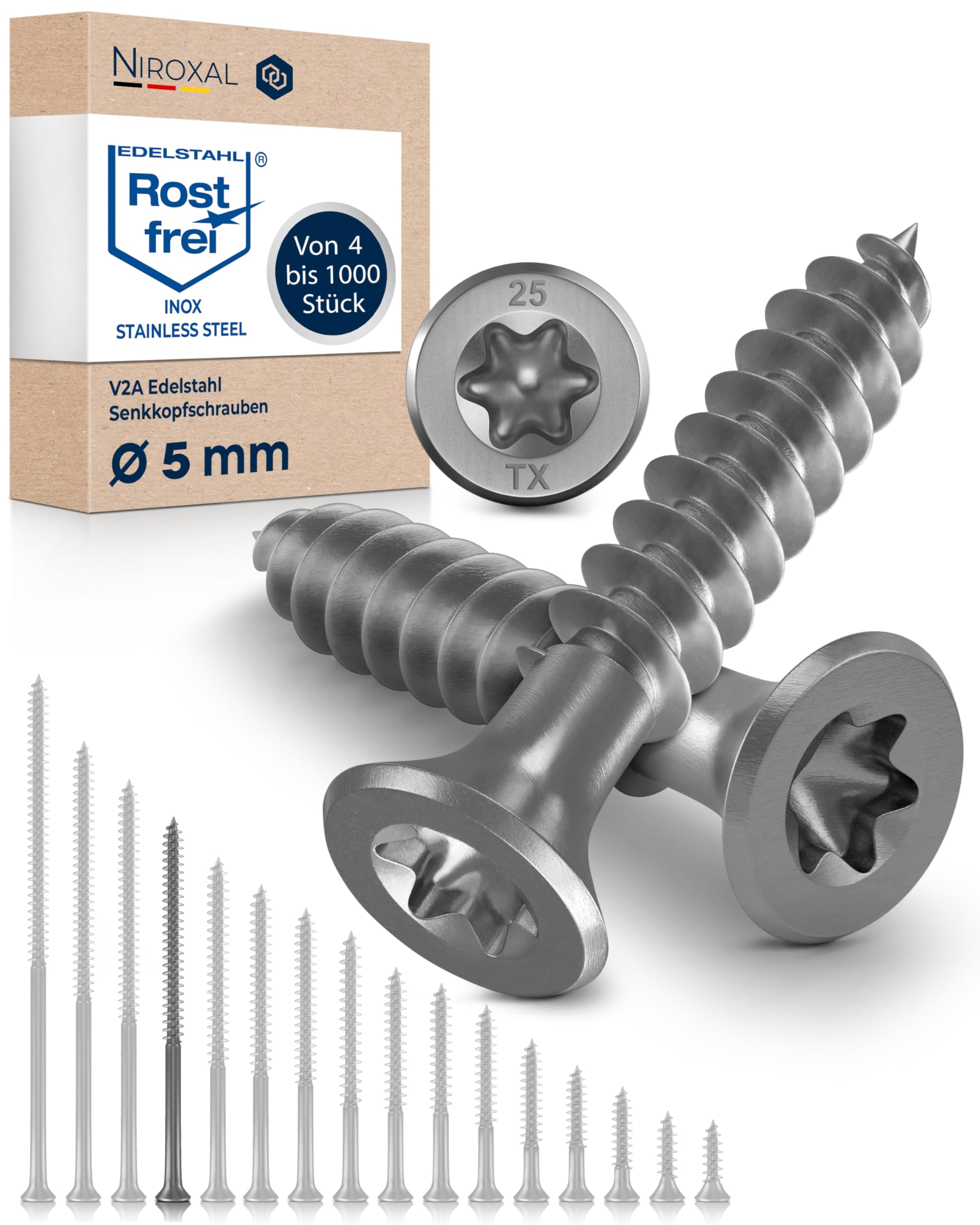 Wood Screws 5x80 mm Stainless Steel 304 Torx Countersunk Head Partial Thread Chipboard Screws Pack of 200 NietFullThings