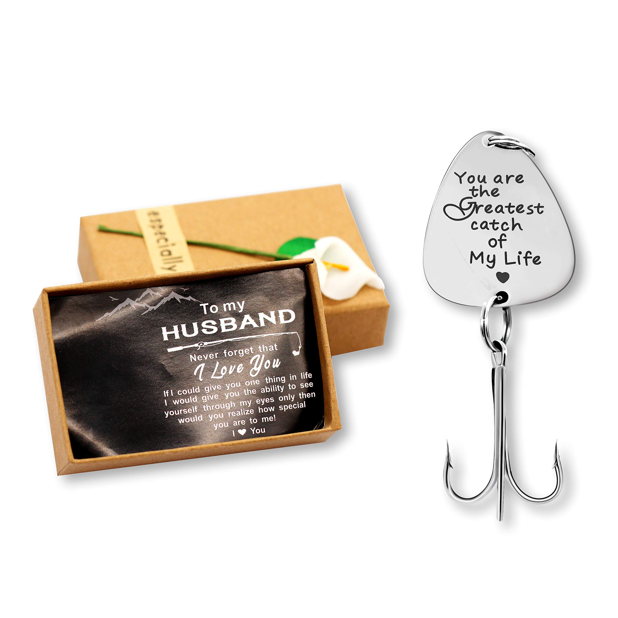 Uloveido Men's Stainless Steel Treble Fishhooks Fishing Circle Hooks with Gift Box for Lover Boyfriend Husband Christmas New Year Gift (You are My Greatest Catch of My Life)