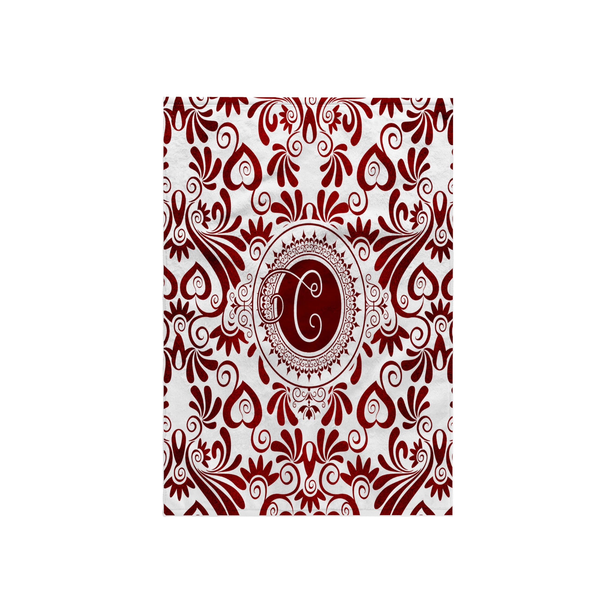 3dRose Monogrammed Red and White Elegance with Letter C Towel, Multi-Colour, 15 x 22-Inch