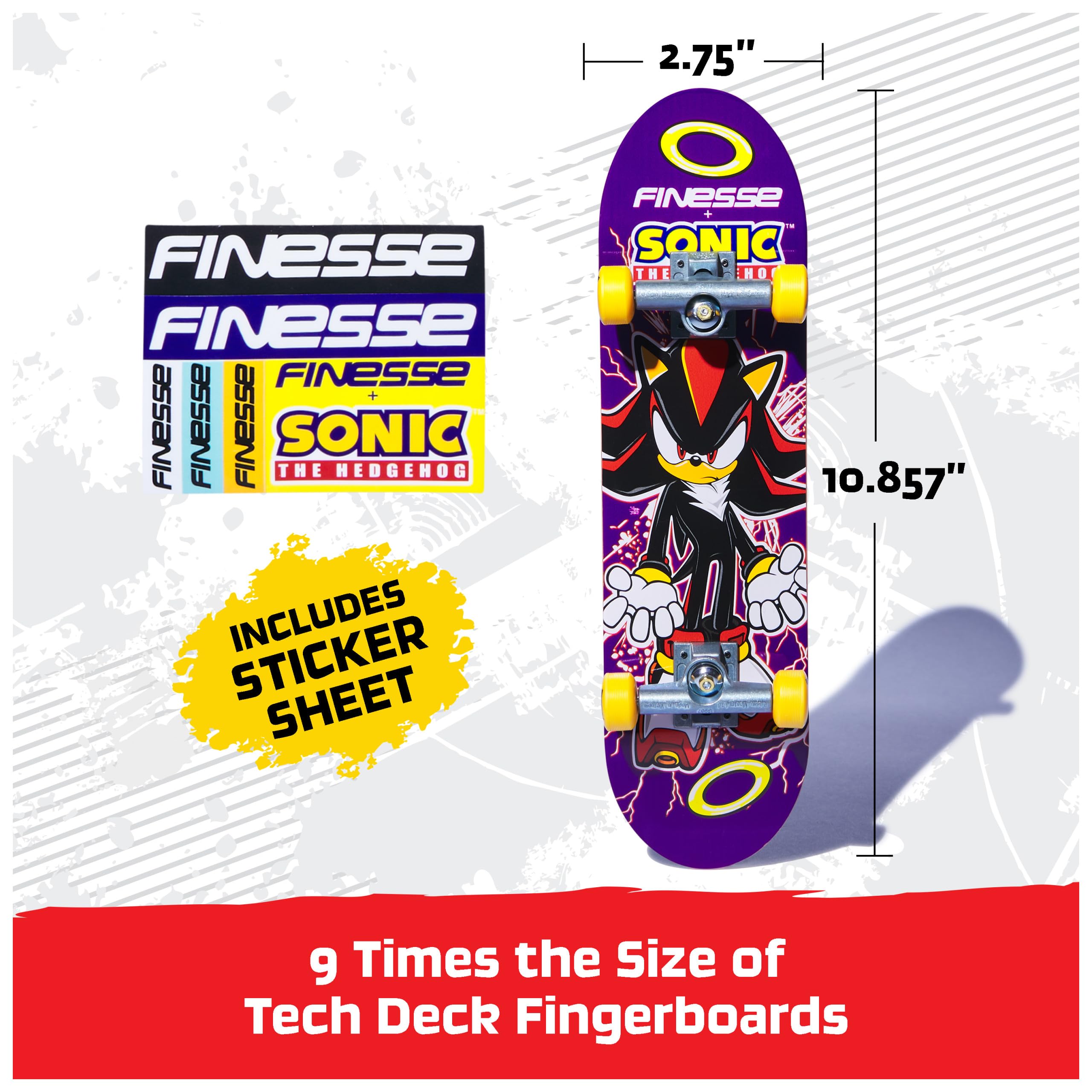TECH DECK, Finesse X Sonic The Hedgehog Handboard; Authentic Mini Skateboards, Kids Toys for Boys & Girls, Ages 6 and up (Hands Use Only)