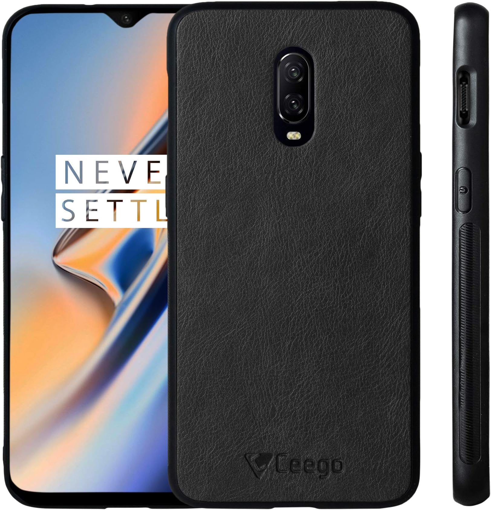 Ceego Back Cover for OnePlus 6T – Elita Ultra Slim Faux Leather Back Case for One Plus 6T [with Raised Edges] (Greyish Black)