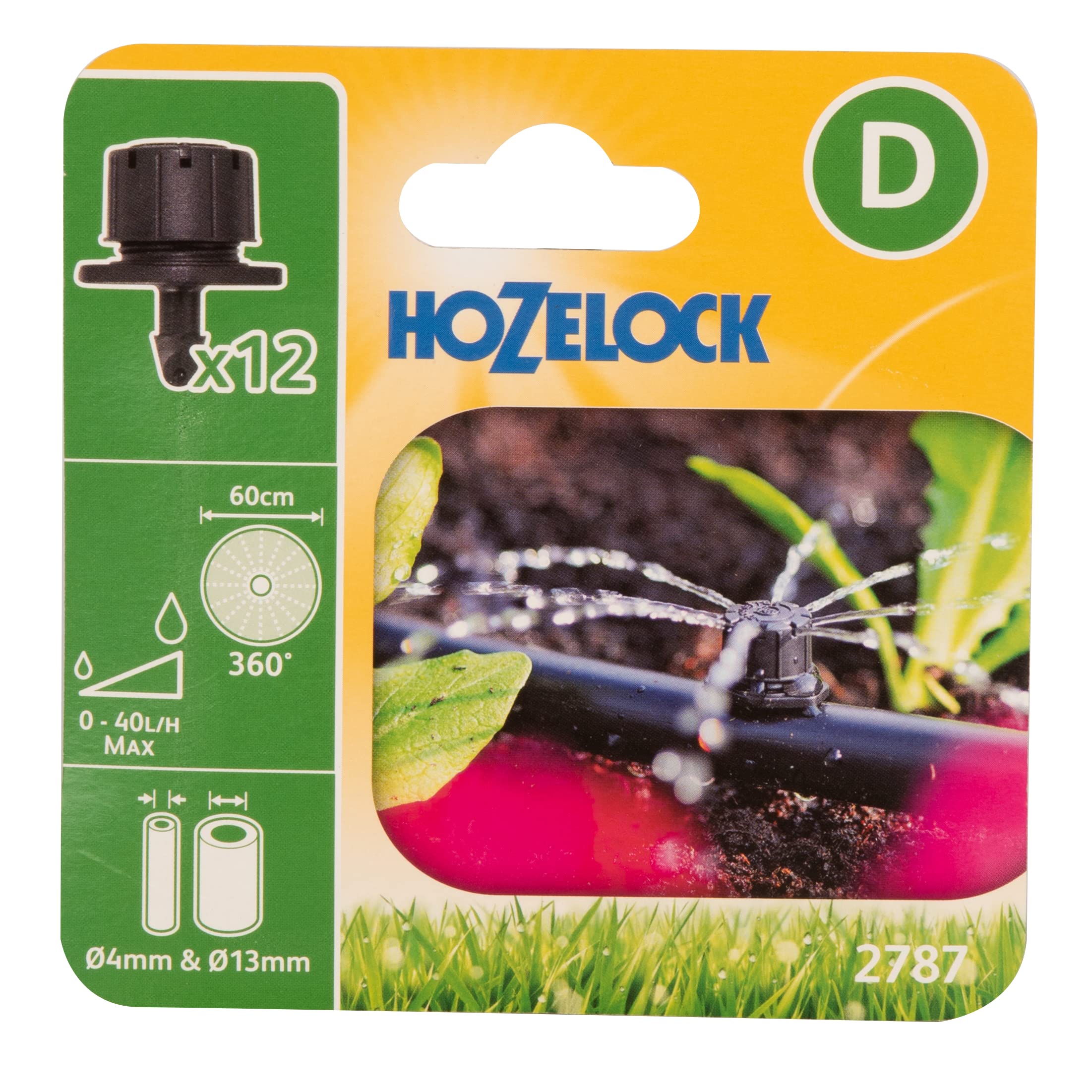 HOZELOCK - Micro Sprinkler Adjustable 360° In-Line, ø 13 mm and End-of-Line ø 4 mm : Adjustable Flow 0-40 LPH, 60cm Coverage [2787 0012]