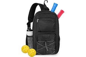 Pickleball Sling Bag for 2 Paddles, Pickleball Crossbody Backpack with Multiple Pockets and Hanging Fence Hook for Men and Wo