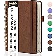 WEMATE Password Book with Alphabetical Tabs, Spiral Password Keeper Book for Seniors, Internet Password Notebook Password Journal Logbook Log in Detail, Small – 4.7''x 6'' (Brown)