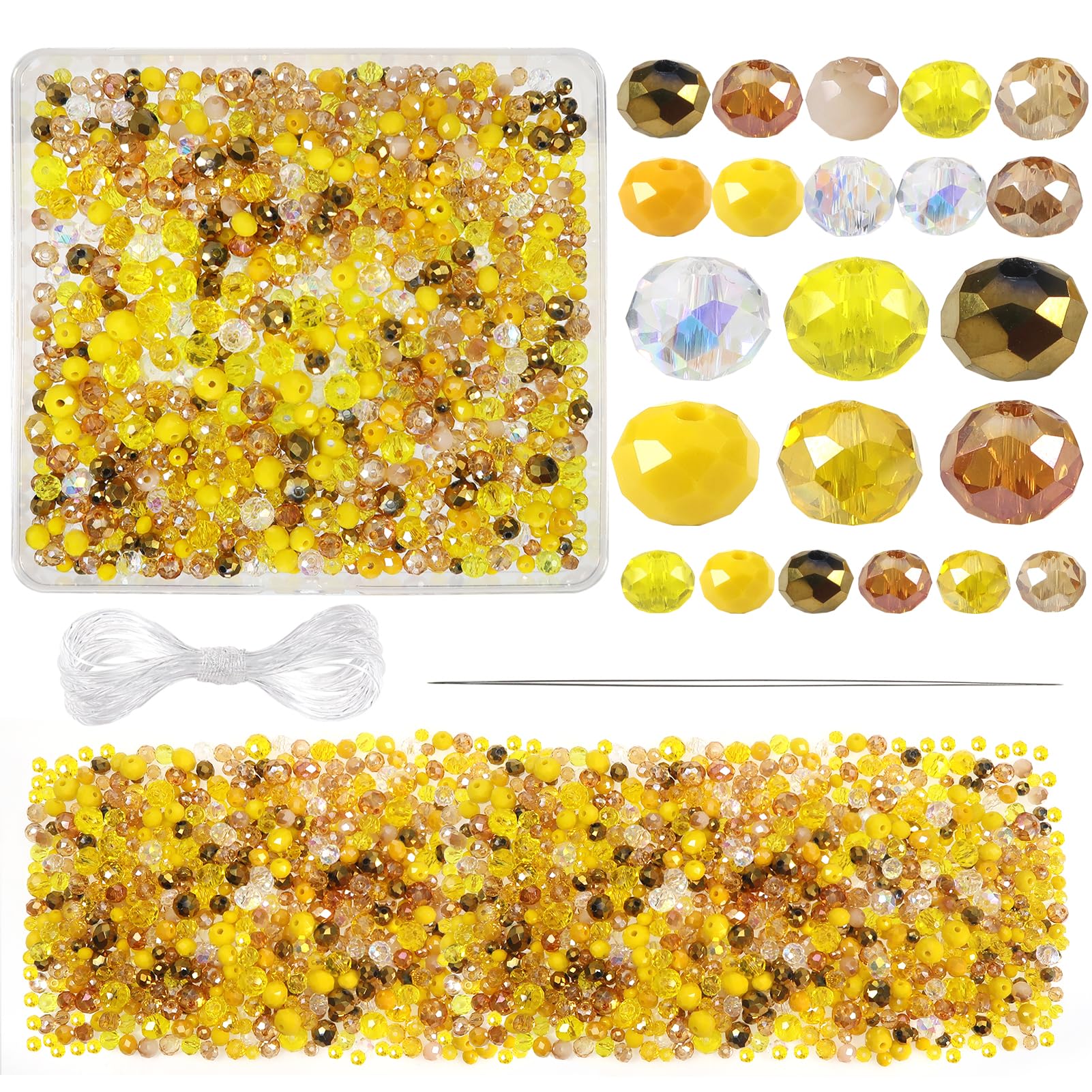 TOAOB 1000pcs Crystal Glass Beads Spacer Beads for Bracelets Necklace Earrings Jewellery Making Yellow Series 4mm 6mm 8mm